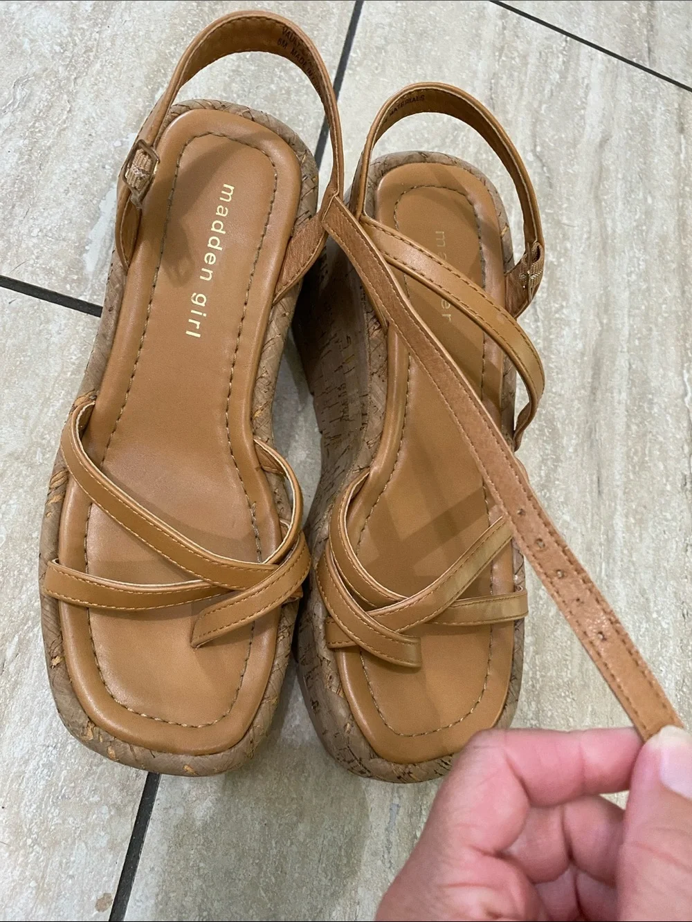 Madden Girl Tan Strappy Cork Wedge Sandals
